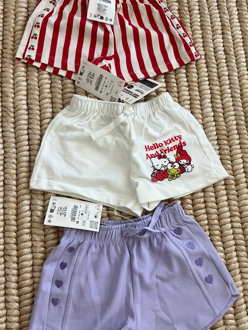 Hello Kitty White Kids Shorts with Red and Multicolor Character Print